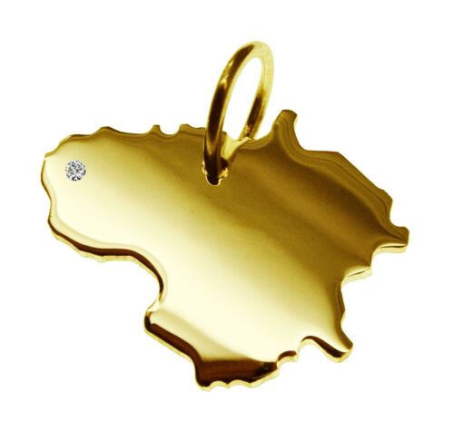 Kettenanhänger in der Form von der Landkarte Litauen mit Brillant 0,015ct an Ihrem Wunschort in massiv 585 Gelbgold