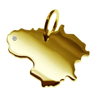 Ciondolo a forma di mappa della Lituania con un diamante da 0,015 ct nella posizione desiderata in oro giallo massiccio 585