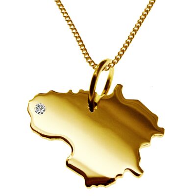 Collier de 50 cm + pendentif Lituanie avec un diamant de 0,015 ct à l'emplacement de votre choix en or jaune massif 585