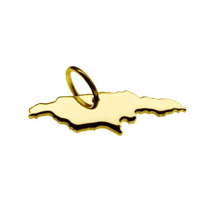 Pendant in the shape of the map of Jamaica in solid 333 yellow gold