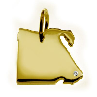 Pendant in the shape of the map of Egypt with a diamond 0.015ct at your desired location in solid 585 yellow gold