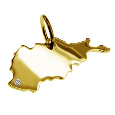 Pendant in the shape of the map of Afghanistan with a diamond 0.015ct at your desired location in solid 585 yellow gold
