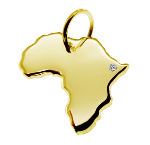 Kettenanhänger in der Form von der Landkarte Afrika mit Brillant 0,015ct an Ihrem Wunschort in massiv 585 Gelbgold
