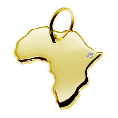 Pendant in the shape of the map of Africa with a diamond 0.015ct at your desired location in solid 585 yellow gold