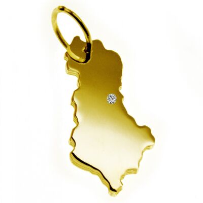 Ciondolo a forma di mappa dell'Albania con un diamante da 0,015 ct nella posizione desiderata in oro giallo massiccio 585
