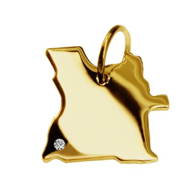 Pendant in the shape of the map of Angola with a diamond 0.015ct at your desired location in solid 585 yellow gold
