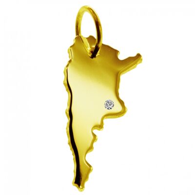 Pendant in the shape of the map of Argentina with a diamond 0.015ct at your desired location in solid 585 yellow gold