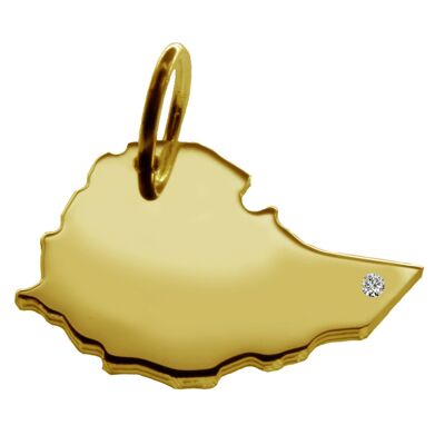 Colgante en forma del mapa de Etiopía con un diamante 0.015ct en la ubicación deseada en oro amarillo sólido 585