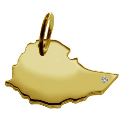 Pendant in the shape of the map of Ethiopia with a diamond 0.015ct at your desired location in solid 585 yellow gold