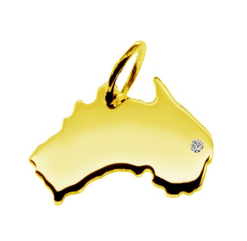 Kettenanhänger in der Form von der Landkarte Australien mit Brillant 0,015ct an Ihrem Wunschort in massiv 585 Gelbgold