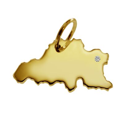 Pendant in the shape of the map of Belgium with a diamond 0.015ct at your desired location in solid 585 yellow gold