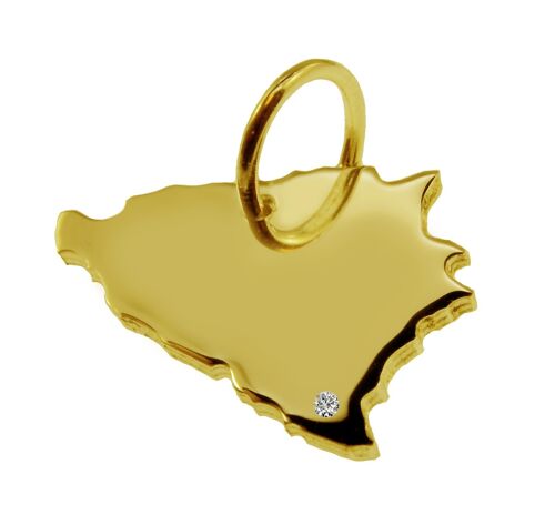 Kettenanhänger in der Form von der Landkarte Bosnien mit Brillant 0,015ct an Ihrem Wunschort in massiv 585 Gelbgold