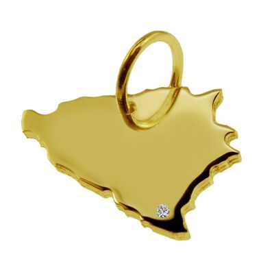 Pendentif en forme de carte de Bosnie avec un diamant 0,015 ct à l'endroit souhaité en or jaune massif 585