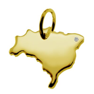 Pendant in the shape of the map of Brazil with a diamond 0.015ct at your desired location in solid 585 yellow gold