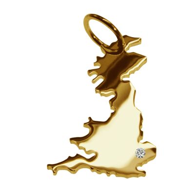 Pendant in the shape of the map of England with a diamond 0.015ct at your desired location in solid 585 yellow gold