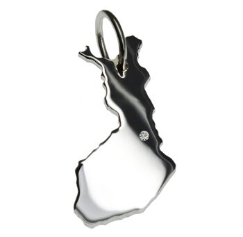 Pendentif Finlande avec un diamant de 0,015 ct à l'emplacement de votre choix en argent massif 925