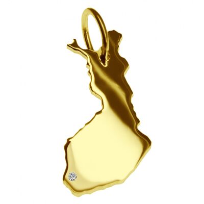 Pendant in the shape of the map of Finland with a diamond 0.015ct at your desired location in solid 585 yellow gold