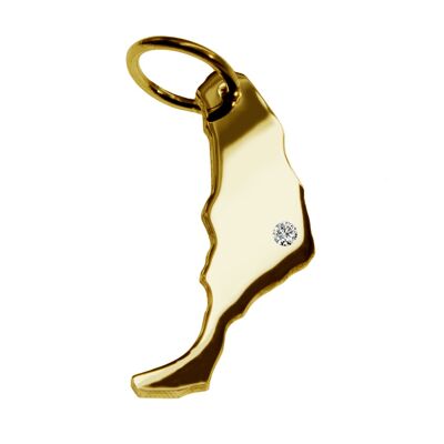 Pendant in the shape of the map of Fuerteventura with a diamond 0.015ct at your desired location in solid 585 yellow gold