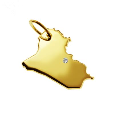 Colgante de cadena en forma del mapa de Irak con un diamante 0.015ct en la ubicación deseada en oro amarillo sólido 585