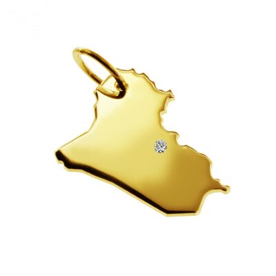Chain pendant in the shape of the map of Iraq with a diamond 0.015ct at your desired location in solid 585 yellow gold