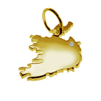 Pendant in the shape of the map of Ireland - with a diamond 0.015ct at your desired location in solid 585 yellow gold