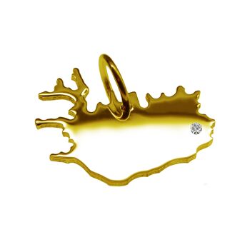 Pendentif en forme de carte d'Islande avec un diamant de 0,015 ct à l'emplacement de votre choix en or jaune massif 585