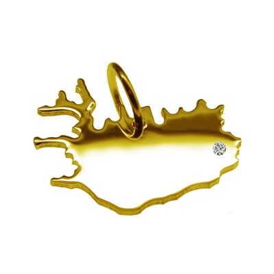 Pendant in the shape of the map of Iceland with a diamond 0.015ct at your desired location in solid 585 yellow gold