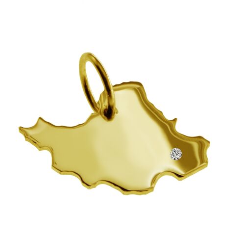 Kettenanhänger in der Form von der Landkarte Iran mit Brillant 0,015ct an Ihrem Wunschort in massiv 585 Gelbgold