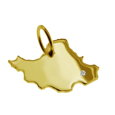 Ciondolo a forma di mappa dell'Iran con un diamante da 0,015 ct nella posizione desiderata in oro giallo massiccio 585