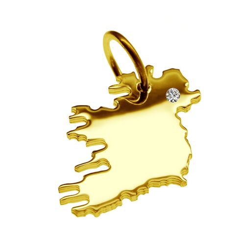 Kettenanhänger in der Form von der Landkarte Irland mit Brillant 0,015ct an Ihrem Wunschort in massiv 585 Gelbgold