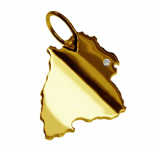 Kettenanhänger in der Form von der Landkarte Baden-Württemberg mit Brillant 0,015ct an Ihrem Wunschort in massiv 585 Gelbgold