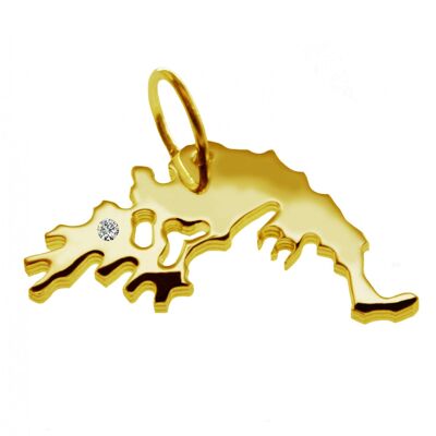 Pendant in the shape of the map of Greece with a diamond 0.015ct at your desired location in solid 585 yellow gold