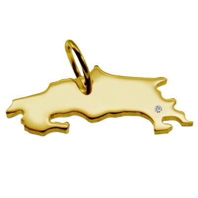 Pendant in the shape of the map of Costa Rica with a diamond 0.015ct at your desired location in solid 585 yellow gold