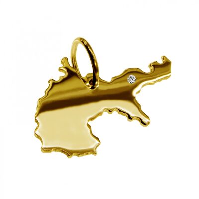 Pendant in the shape of the map of Germany 1914 with a diamond 0.015ct at your desired location in solid 585 yellow gold