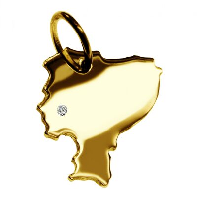 Pendant in the shape of the map of Ecuador with a diamond 0.015ct at your desired location in solid 585 yellow gold