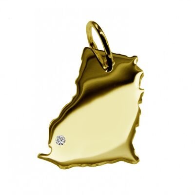 Pendant in the shape of the map of Ghana with a diamond 0.015ct at your desired location in solid 585 yellow gold