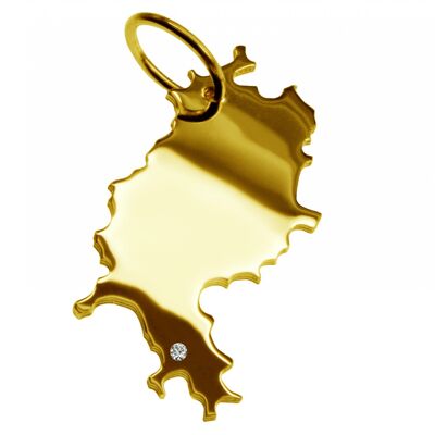 Pendant in the shape of the map of Hesse with a diamond 0.015ct at your desired location in solid 585 yellow gold