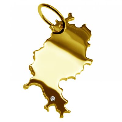Kettenanhänger in der Form von der Landkarte Hessen mit Brillant 0,015ct an Ihrem Wunschort in massiv 585 Gelbgold