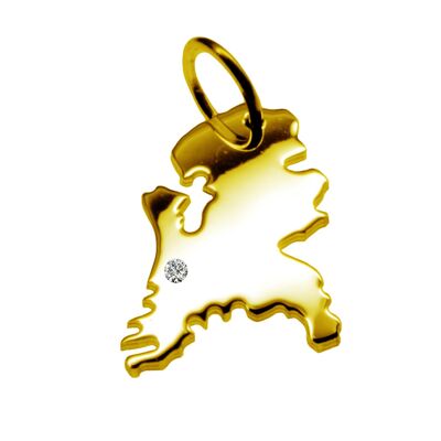 Pendant in the shape of the map of Holland with a diamond 0.015ct at your desired location in solid 585 yellow gold
