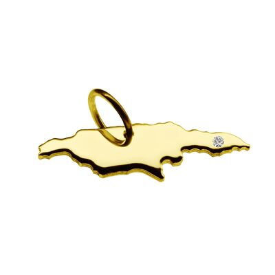 Pendant in the shape of the map of Jamaica with a diamond 0.015ct at your desired location in solid 585 yellow gold