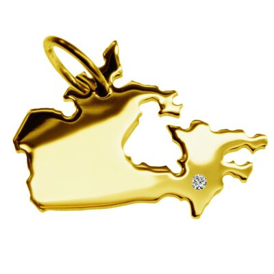 Pendant in the shape of the map of Canada with a diamond 0.015ct at your desired location in solid 585 yellow gold