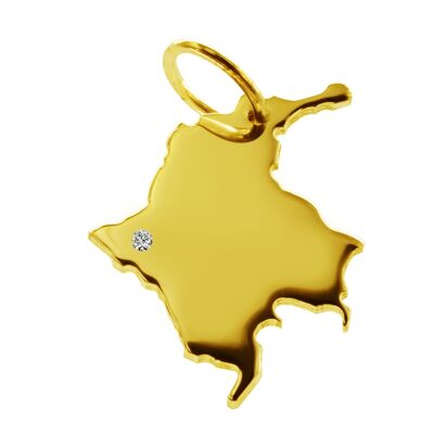 Pendant in the shape of the map of Colombia with a diamond 0.015ct at your desired location in solid 585 yellow gold