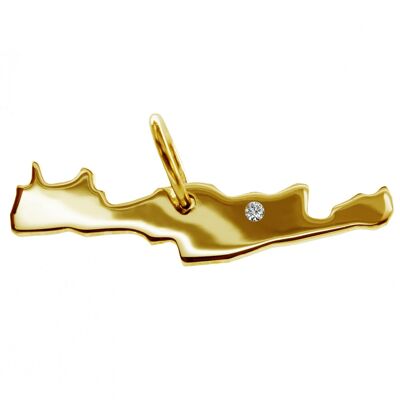 Colgante de cadena en forma del mapa de Creta con un diamante de 0.015 ct en la ubicación deseada en oro amarillo sólido 585