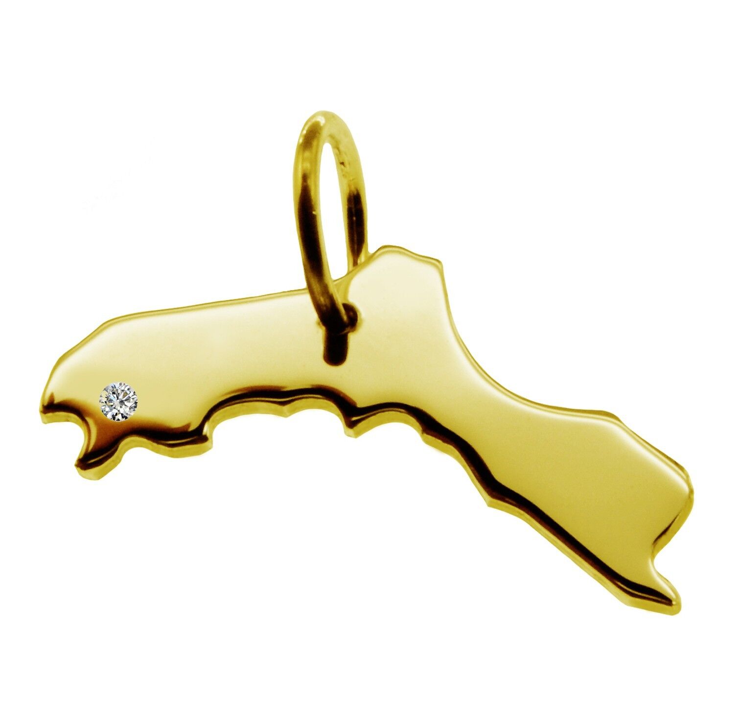 Ciondolo a forma di mappa del Kurdistan con un diamante da 0,015 ct nella posizione desiderata in oro giallo massiccio 585