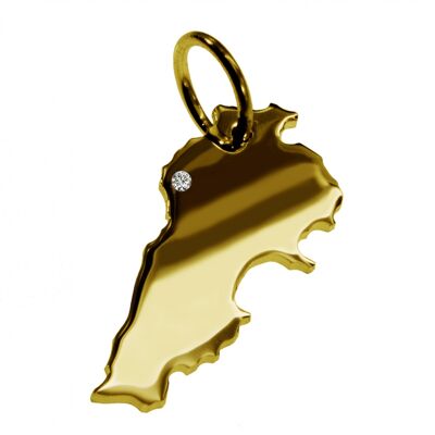 Pendant in the shape of the map of Lebanon with a diamond 0.015ct at your desired location in solid 585 yellow gold