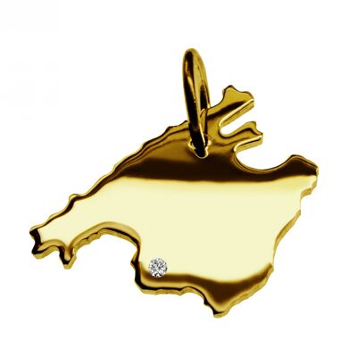 Pendant in the shape of the map of Mallorca with a diamond 0.015ct at your desired location in solid 585 yellow gold