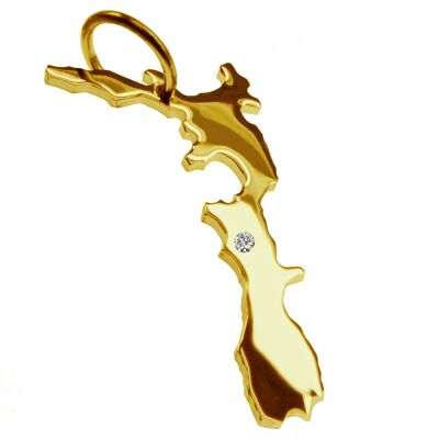 Pendant in the shape of the map of New Zealand with a diamond 0.015ct at your desired location in solid 585 yellow gold