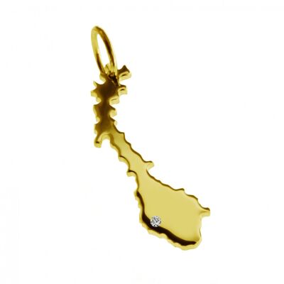 Pendant in the shape of the map of Norway with a diamond 0.015ct at your desired location in solid 585 yellow gold