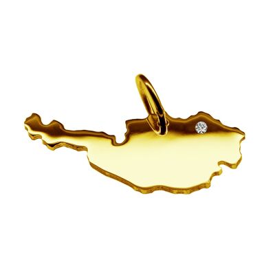 Pendant in the shape of the map of Austria with a diamond 0.015ct at your desired location in solid 585 yellow gold