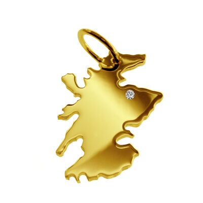Pendant in the shape of the map of Scotland with a diamond 0.015ct at your desired location in solid 585 yellow gold